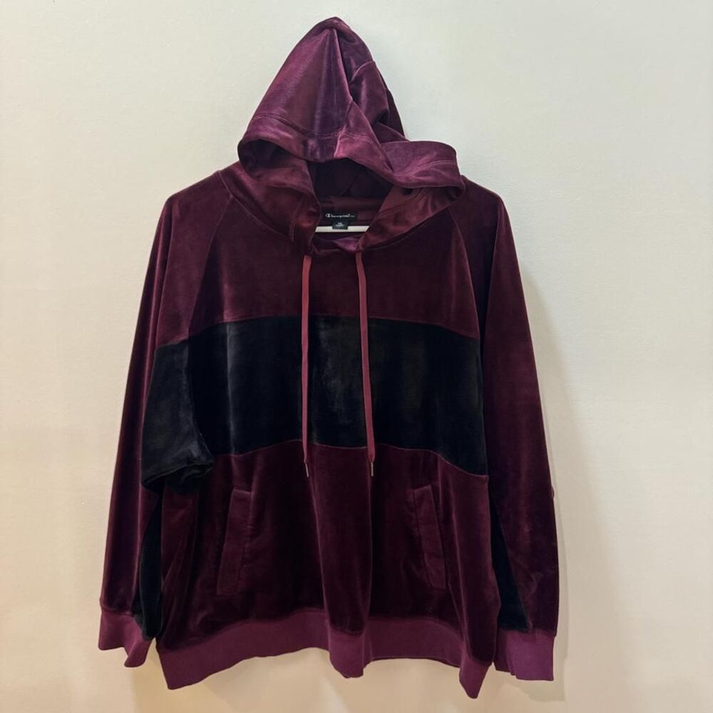 Burgundy velvet hoodie with black accents size XL